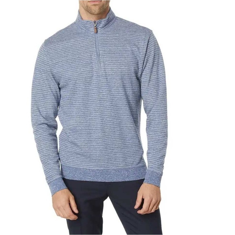 Johnnie-O Skiles Quarter Zip Pullover Medium Blue Striped Golf Preppy Surf
